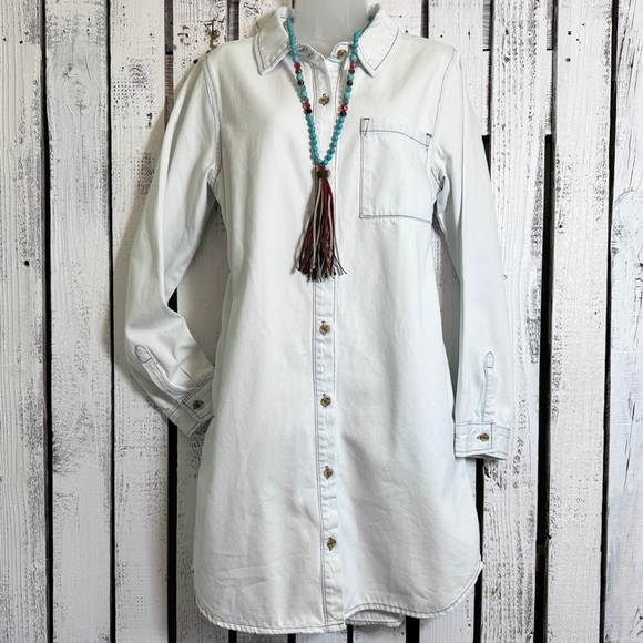 Thread Supply Denim Dress Blue Light Wash Size Large Pockets Western Long Sleeve - Picture 1 of 13